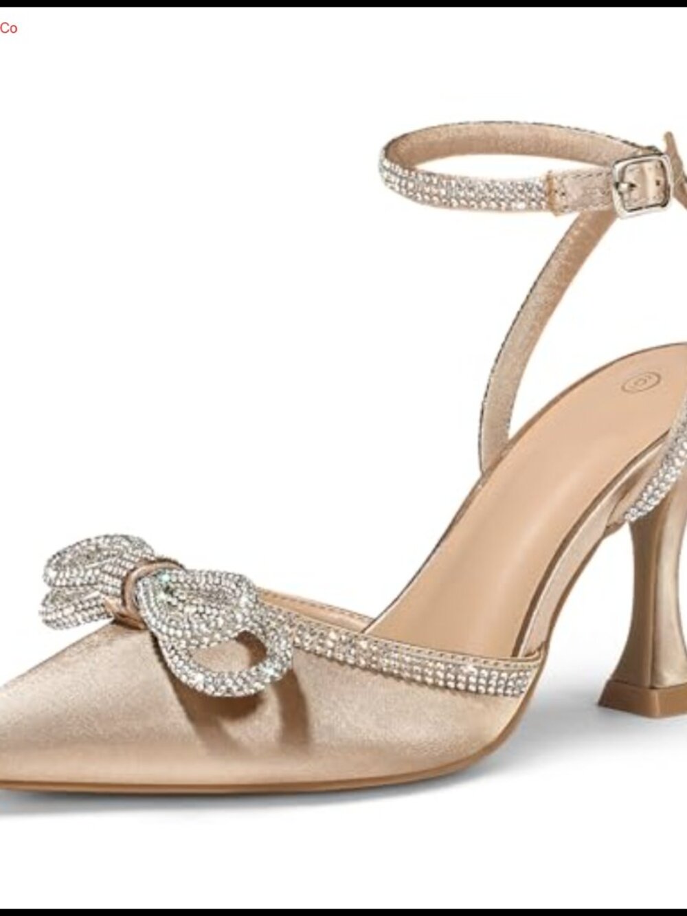 Women's Satin Rhinestone Bow Kitten Heels Pointed Toe Ankle Strap Pumps